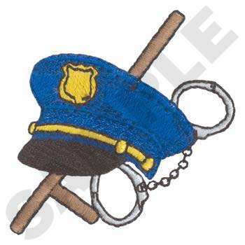 #FR0070 Police Hat And Stick - Police Embroidery - Jan de Luz Linens