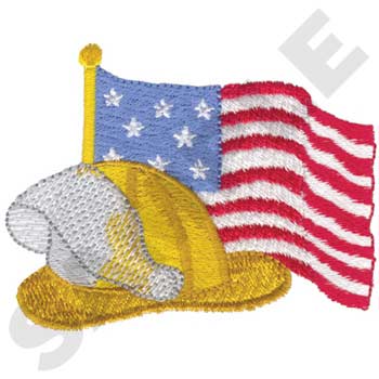 #FR0146 Fireman Hat And Flag - Firefighting Embroidery - Jan de Luz Linens