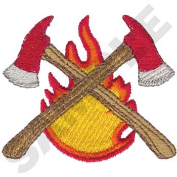 #FR0150 Fireman Axes And Fire - Firefighting Embroidery - Jan de Luz Linens