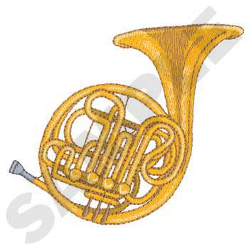 #MU0085 French Horn - Music Embroidery - Jan de Luz Linens