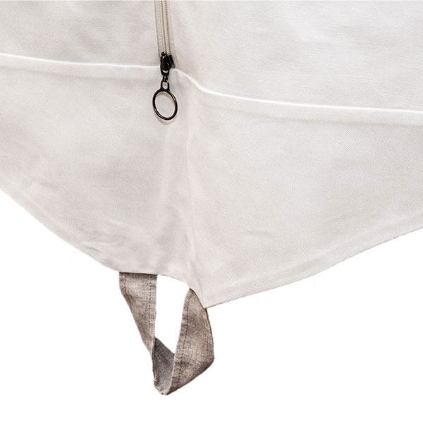 details of a white garment bag