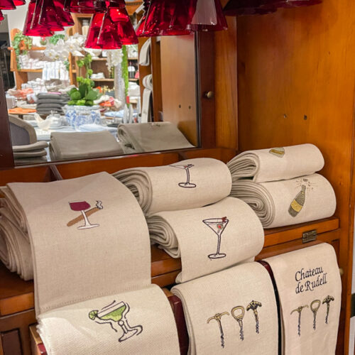 dish towel with embroidery related to French café atmosphere