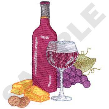 #FD0223 Wine And Cheese - Wine Embroidery - Jan de Luz Linens