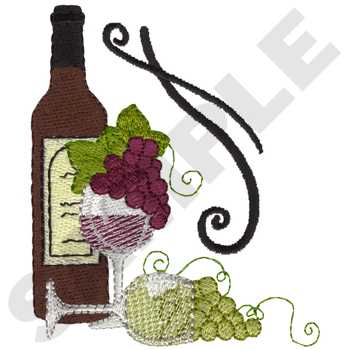 Grapes And Bottle #FD0284 - Wine Embroidery - Jan de Luz Linens