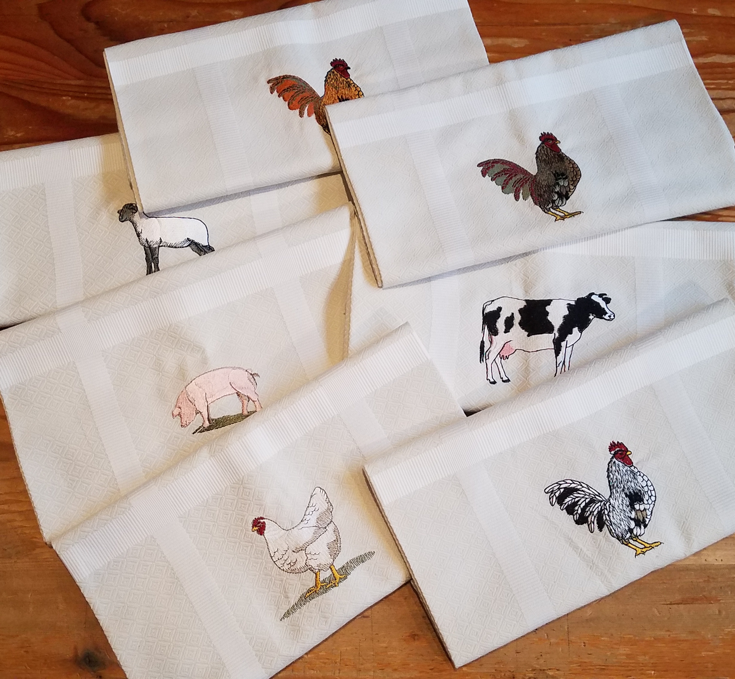 Set of 4 Roosters Kitchen Towels - Jan de Luz Linens