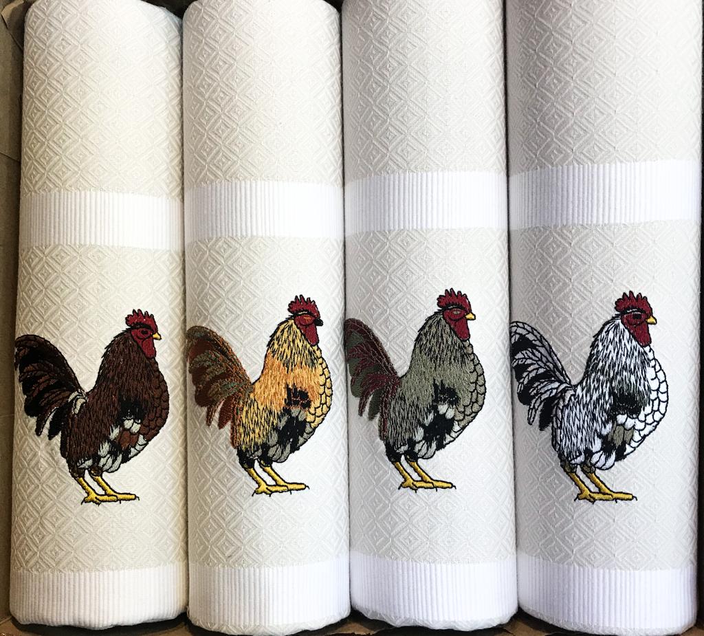 Set of 4 Roosters Kitchen Towels - Jan de Luz Linens