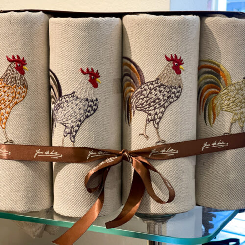 set of 4 dish towels with rooster embroidery