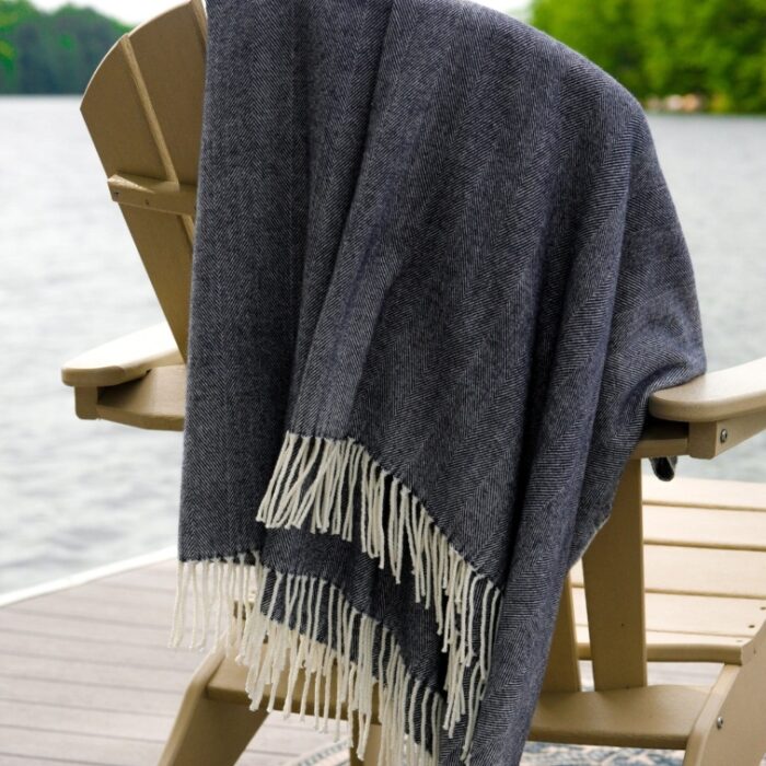 cashmere throw, soft year round scarf on outdoor chair