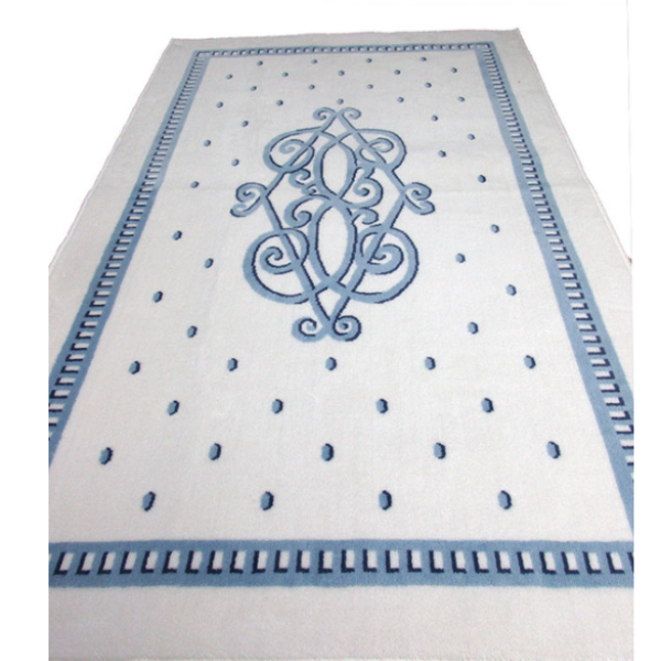 white and blue rectangle rug
