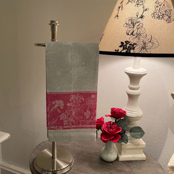 light grey and orchid hand towel