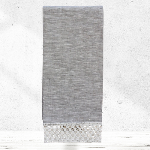 grey linen hand towel with natural lace