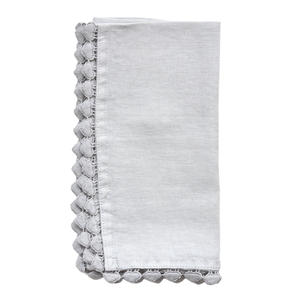 stone grey hand towel with heart-shaped trim