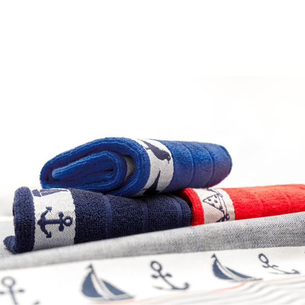 terry dish towel red, blue, navy beach them details