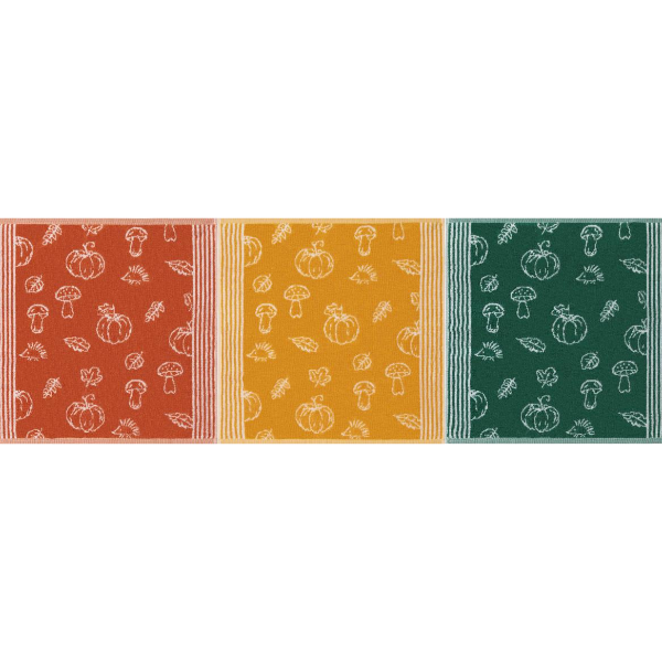terry dish towel red, yellow and green autumn theme