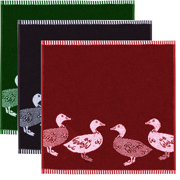 terry dish towel dark green, navy and red ducks