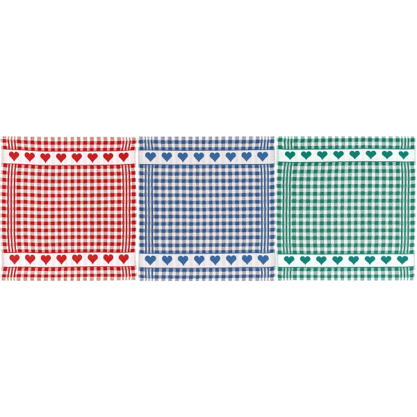 terry dish towel hearts blue green and red