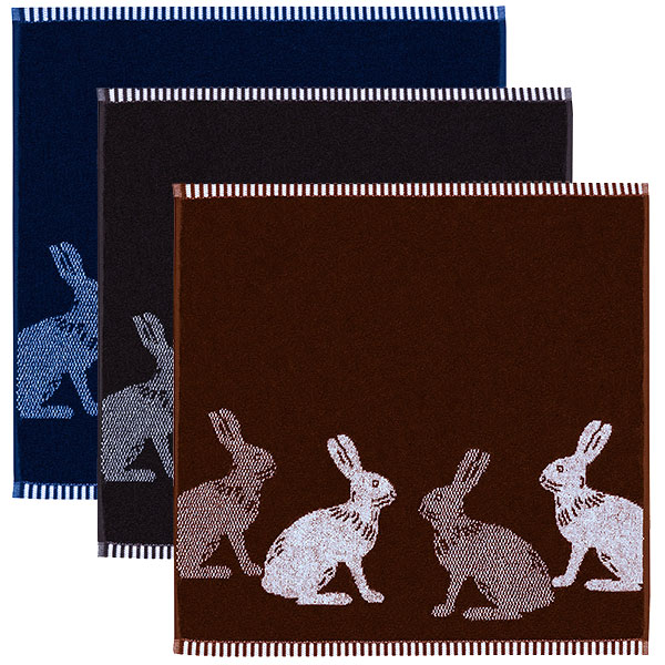 terry dish towel brown, navy and dark brown rabbits