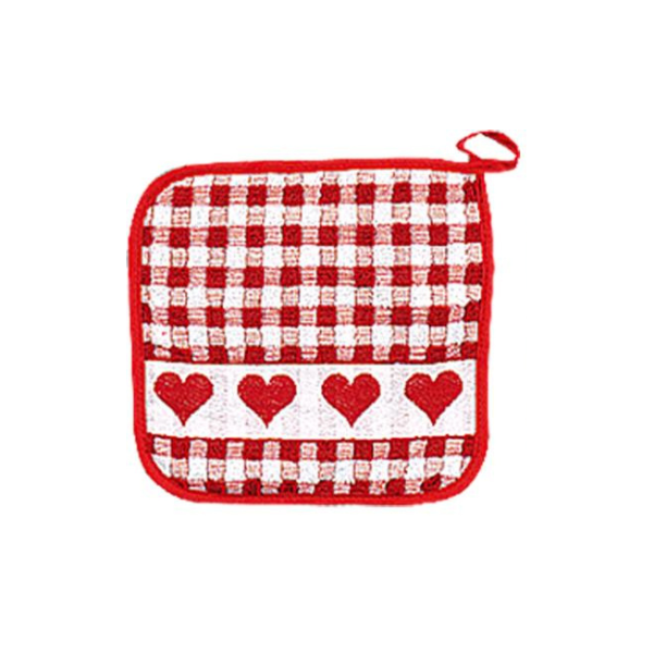 terry potholder hearts red