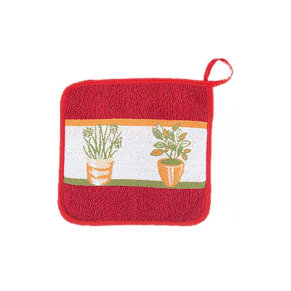 terry potholder herbs red
