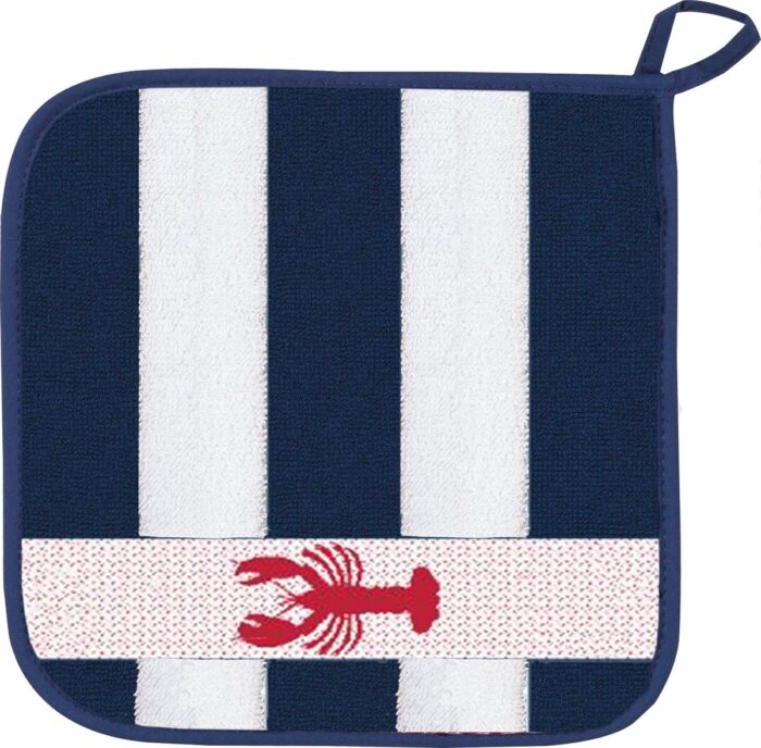terry potholder lobster and navy and white strips