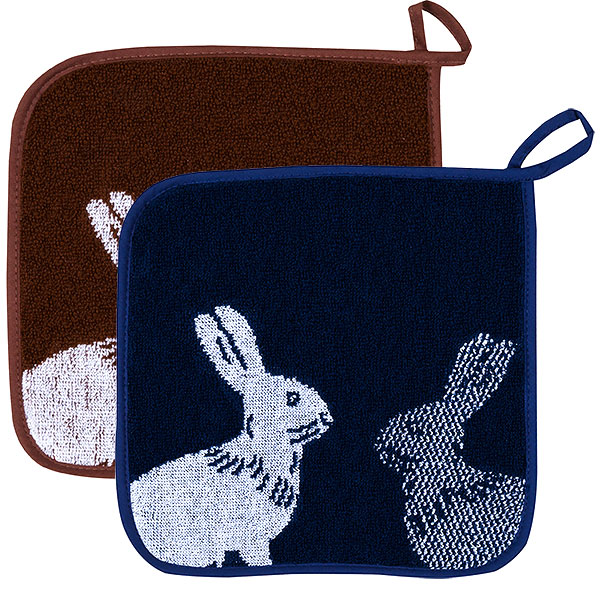 terry potholder rabbits navy and red